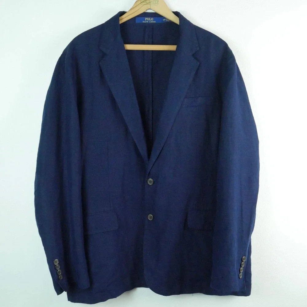 Polo Ralph Lauren Mens 46R Navy Blue Linen Blazer Modern Fit Sport Coat
